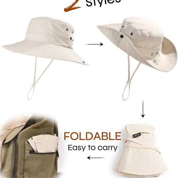 Sun Hat Women Wide Brim UPF 50+ Ponytail Hole Beach Hiking Outdoor - Picture 5 of 7